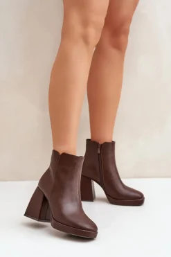 Boto Botki Na Słupku|Czarne Botki*Botki Na Wysokim Obcasie Słupku Eko Skórzane Ciemnobrązowe Selarae