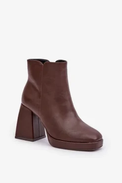 Boto Botki Na Słupku|Czarne Botki*Botki Na Wysokim Obcasie Słupku Eko Skórzane Ciemnobrązowe Selarae