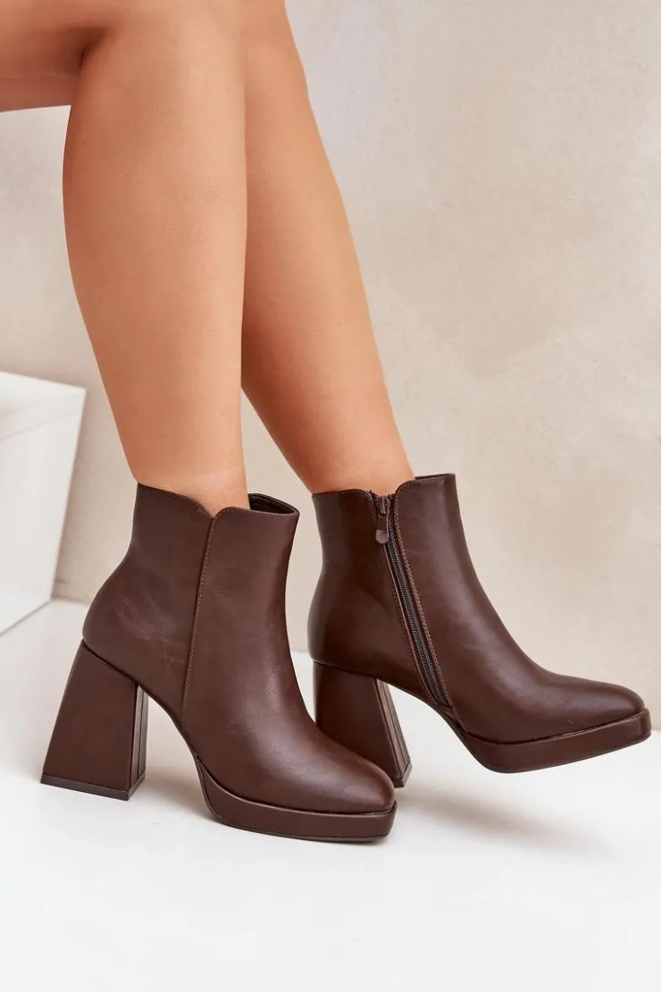 Boto Botki Na Słupku|Czarne Botki*Botki Na Wysokim Obcasie Słupku Eko Skórzane Ciemnobrązowe Selarae