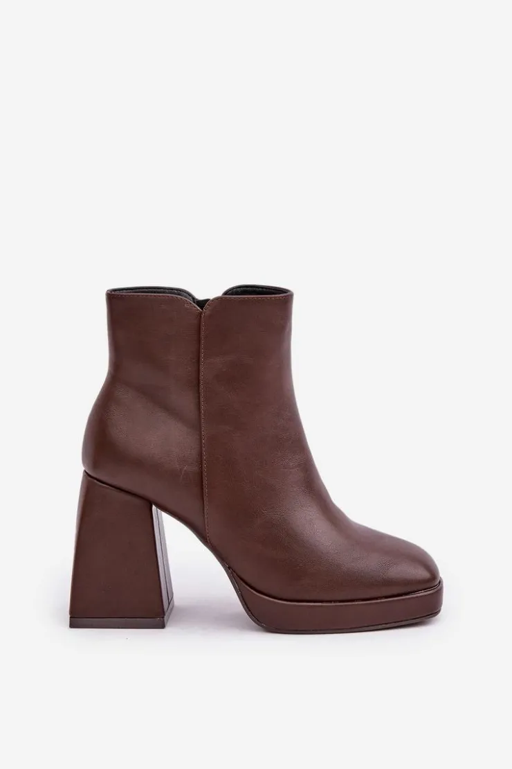 Boto Botki Na Słupku|Czarne Botki*Botki Na Wysokim Obcasie Słupku Eko Skórzane Ciemnobrązowe Selarae