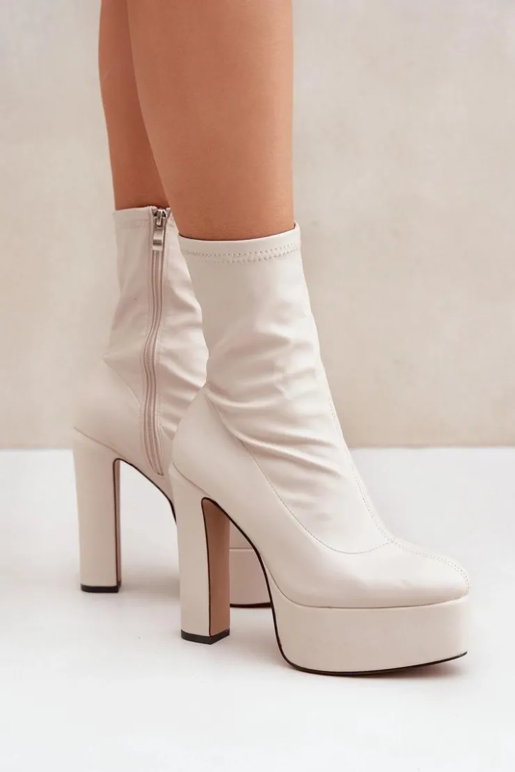 Sale Boto Botki Na Wysokim Obcasie Słupku I Platformie Jasnobeżowe Tennira Beżowy