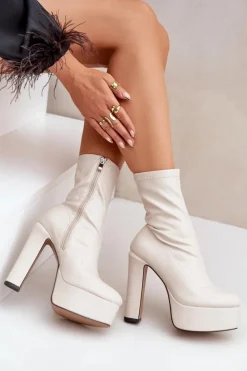 Sale Boto Botki Na Wysokim Obcasie Słupku I Platformie Jasnobeżowe Tennira Beżowy