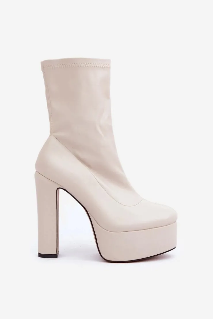 Sale Boto Botki Na Wysokim Obcasie Słupku I Platformie Jasnobeżowe Tennira Beżowy