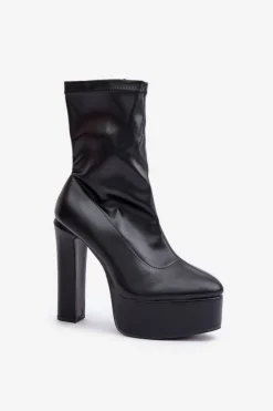 Boto Botki Ocieplane|Botki Na Słupku*Botki Na Wysokim Obcasie Słupku I Platformie Czarne Tennira Czarny
