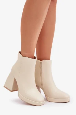 Boto Botki Na Wysokim Obcasie Słupku Eko Skórzane Jasnobeżowe Selarae