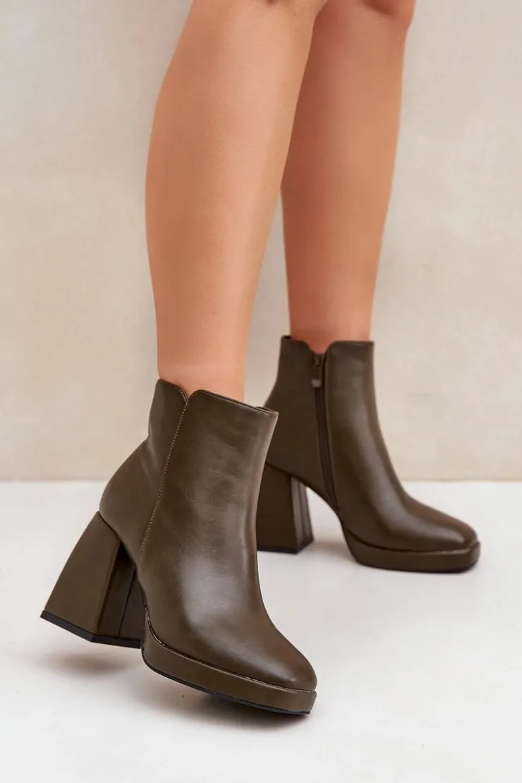 Discount Boto Botki Na Wysokim Obcasie Słupku Eko Skórzane Ciemnozielone Selarae Zielony