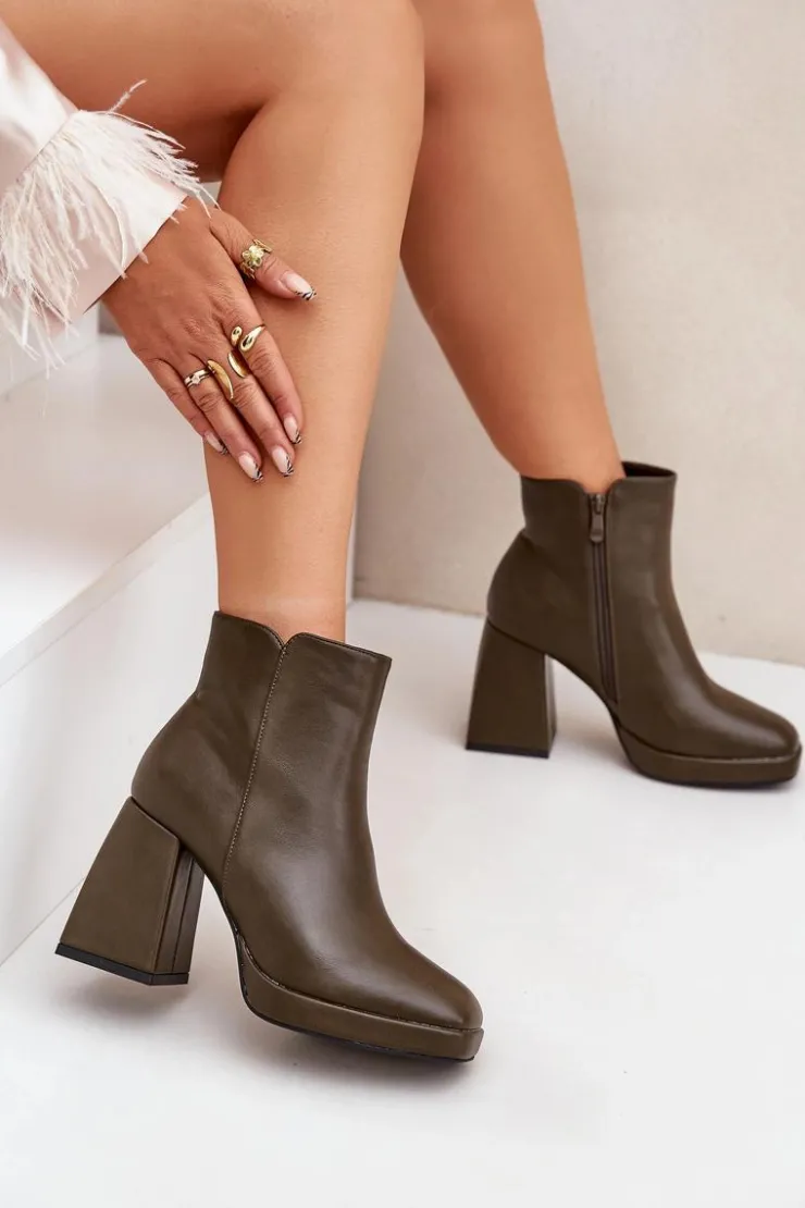 Discount Boto Botki Na Wysokim Obcasie Słupku Eko Skórzane Ciemnozielone Selarae Zielony