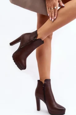 Damskie Boto Botki Na Wysokim Słupku Z Suwakami Brązowe Inezma