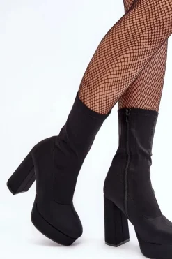 Damskie Boto Botki Na Wysokim Słupku Z Suwakiem Czarne Peculia