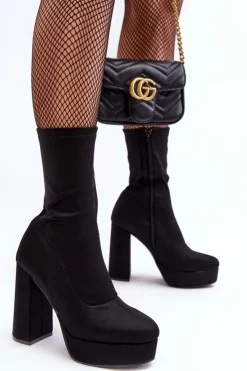 Damskie Boto Botki Na Wysokim Słupku Z Suwakiem Czarne Peculia