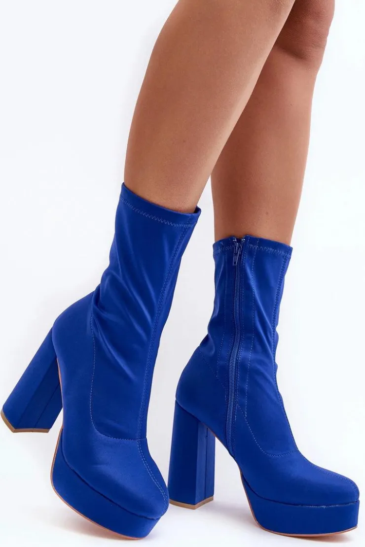 Boto Botki Na Słupku|Botki Zimowe Damskie*Botki Na Wysokim Słupku Z Suwakiem Niebieskie Peculia