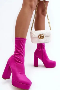 Damskie Boto Botki Na Wysokim Słupku Z Suwakiem Fuksja Peculia