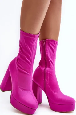 Damskie Boto Botki Na Wysokim Słupku Z Suwakiem Fuksja Peculia