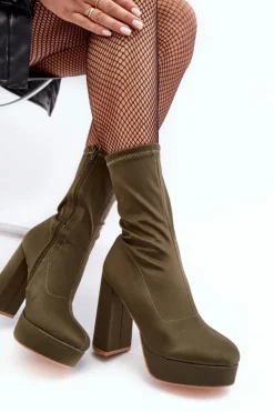 Sale Boto Botki Na Wysokim Słupku Z Suwakiem Zielone Peculia