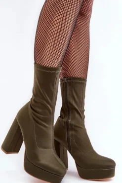 Sale Boto Botki Na Wysokim Słupku Z Suwakiem Zielone Peculia