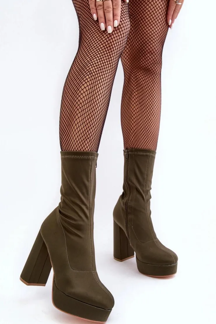 Sale Boto Botki Na Wysokim Słupku Z Suwakiem Zielone Peculia