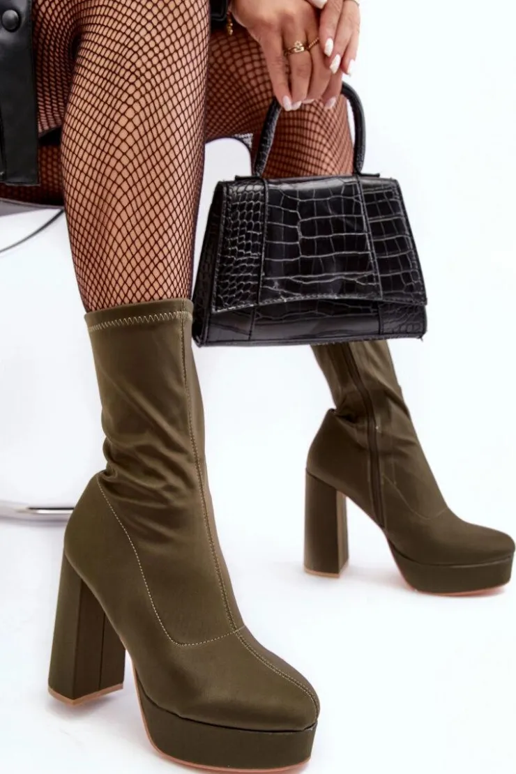 Sale Boto Botki Na Wysokim Słupku Z Suwakiem Zielone Peculia