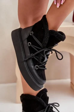 Damskie Boto Botki Śniegowce Na Platformie Czarne Tamidra