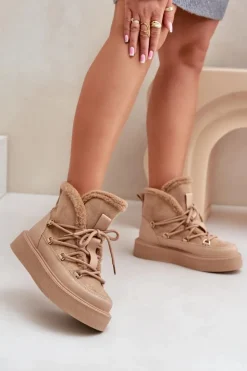 Boto Śniegowce Damskie|Brązowe I Beżowe Botki*Botki Śniegowce Na Platformie Ciemnobeżowe Tamidra