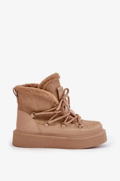 Boto Śniegowce Damskie|Brązowe I Beżowe Botki*Botki Śniegowce Na Platformie Ciemnobeżowe Tamidra