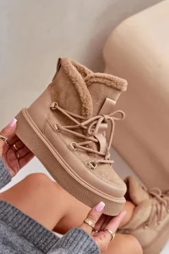 Boto Śniegowce Damskie|Brązowe I Beżowe Botki*Botki Śniegowce Na Platformie Ciemnobeżowe Tamidra