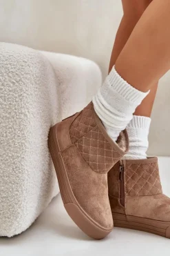 Damskie Big Star Shoes Botki Śniegowce Na Zamek Ocieplane Futerkiem Big Star OO274A524 Beżowe