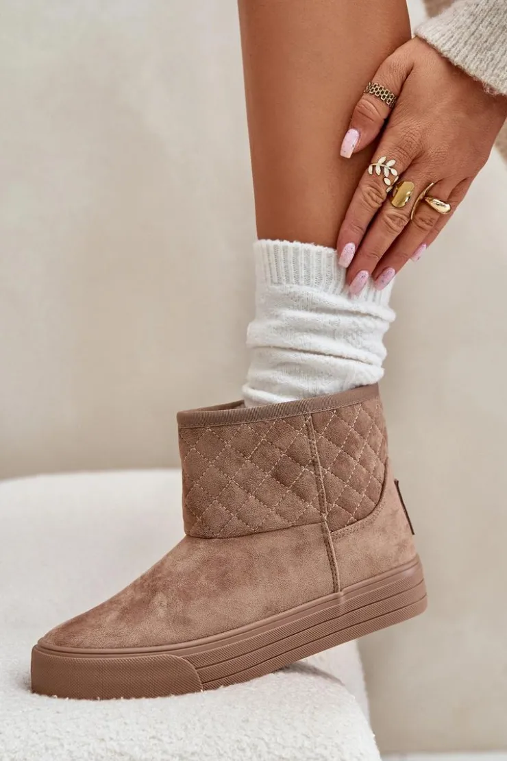Damskie Big Star Shoes Botki Śniegowce Na Zamek Ocieplane Futerkiem Big Star OO274A524 Beżowe
