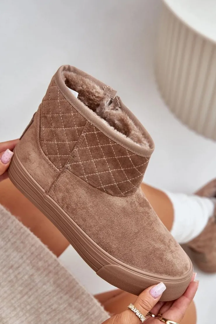 Damskie Big Star Shoes Botki Śniegowce Na Zamek Ocieplane Futerkiem Big Star OO274A524 Beżowe