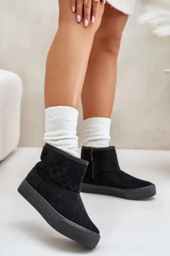 Hot Big Star Shoes Botki Śniegowce Na Zamek Ocieplane Futerkiem Big Star OO274A522 Czarne Czarny