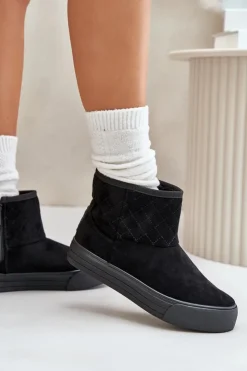 Hot Big Star Shoes Botki Śniegowce Na Zamek Ocieplane Futerkiem Big Star OO274A522 Czarne Czarny