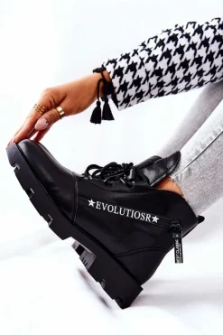 Buty Sergio Leone Czarne Botki|Botki Zimowe Damskie*Botki Ocieplane Futerkiem Sergio Leone Czarne TR740