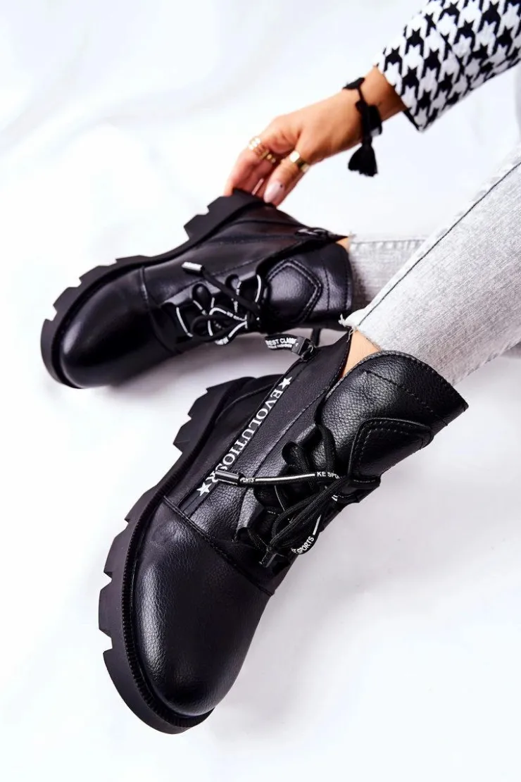 Buty Sergio Leone Czarne Botki|Botki Zimowe Damskie*Botki Ocieplane Futerkiem Sergio Leone Czarne TR740