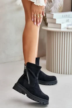 Best Boto Botki Ocieplane Na Płaskim Obcasie Z Eko Zamszu Czarne Reloma