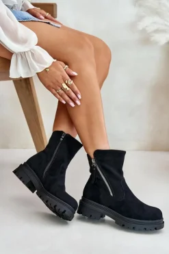 Best Boto Botki Ocieplane Na Płaskim Obcasie Z Eko Zamszu Czarne Reloma