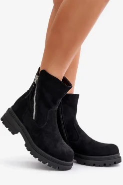 Best Boto Botki Ocieplane Na Płaskim Obcasie Z Eko Zamszu Czarne Reloma
