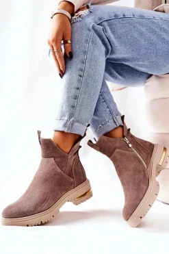 Damskie Boto Botki Ocieplane Z Wycięciem Cappucino Tanya