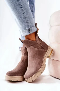 Damskie Boto Botki Ocieplane Z Wycięciem Cappucino Tanya