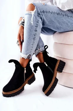 Damskie Boto Botki Ocieplane Z Wycięciem Na Suwak Czarne Cadence