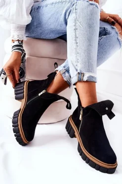 Damskie Boto Botki Ocieplane Z Wycięciem Na Suwak Czarne Cadence