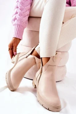 Damskie Boto Botki Ocieplane Z Wycięciem Beżowe Crolisia