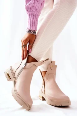 Damskie Boto Botki Ocieplane Z Wycięciem Beżowe Crolisia