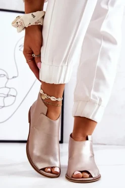 Laura Messi Botki Wiosenne|Czarne Botki*Botki Skórzane Na Obcasie Złote 2324