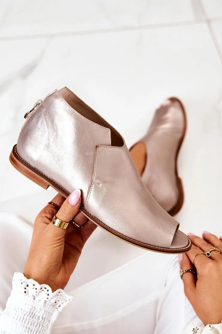 Laura Messi Botki Wiosenne|Czarne Botki*Botki Skórzane Na Obcasie Złote 2324