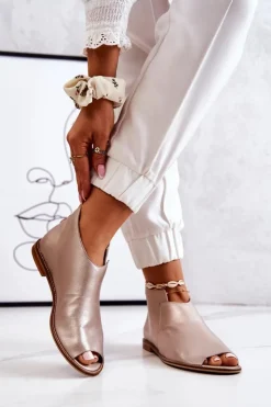 Laura Messi Botki Wiosenne|Czarne Botki*Botki Skórzane Na Obcasie Złote 2324