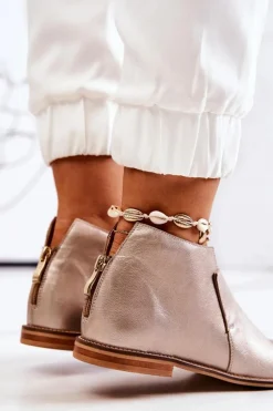 Laura Messi Botki Wiosenne|Czarne Botki*Botki Skórzane Na Obcasie Złote 2324