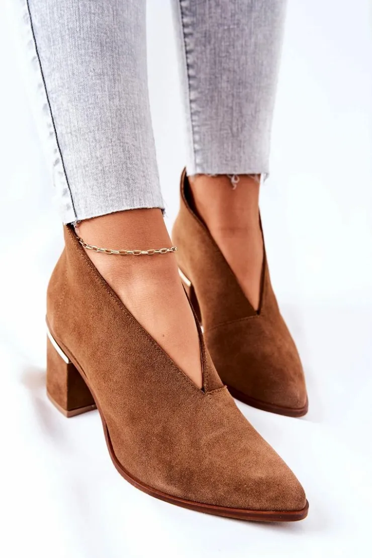 Laura Messi Botki Wiosenne|Botki Na Słupku*Botki Skórzane Na Obcasie Brązowe 2344