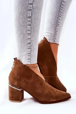 Laura Messi Botki Wiosenne|Botki Na Słupku*Botki Skórzane Na Obcasie Brązowe 2344