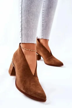 Laura Messi Botki Wiosenne|Botki Na Słupku*Botki Skórzane Na Obcasie Brązowe 2344