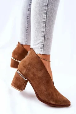 Laura Messi Botki Wiosenne|Botki Na Słupku*Botki Skórzane Na Obcasie Brązowe 2344