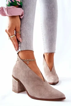 Sale Laura Messi Botki Skórzane Na Obcasie Beżowe 2344